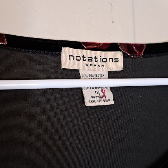 Notations Woman Soft Velvet Top Sparkle Floral Pattern Size Plus 1X Short Sleeve - Picture 4 of 9